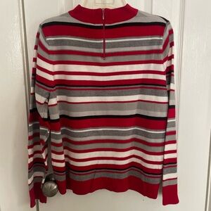 Kim Rogers Red and Gray Striped Sweater